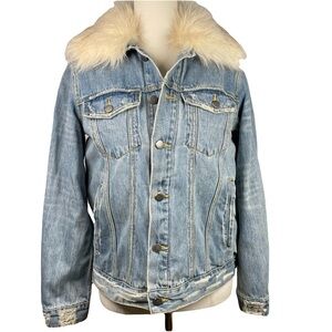 Heartloom Light Blue Jean Jacket with Cream Fur Collar